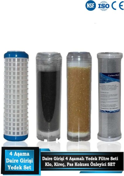 Daire Girişi 10 Inç 4 Aşamalı Yedek Filtre Seti (Yıkanabilir, Gac, Reçine, Blok)