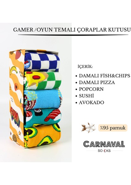 Damalı ve Renkli 5'li Fast Food Tasarım Çorap Kutusu