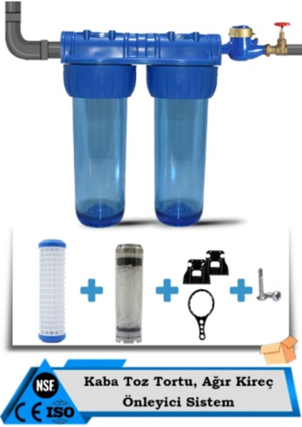 Daire Girişi 10" 2 Aşamalı Su Arıtma Sistemi - Yıkanabilir + Silifoz