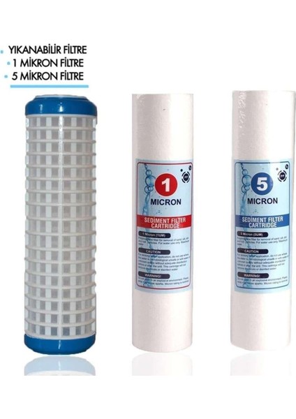 Daire Girişi 10 Inç 3 Aşamalı Yedek Filtre Seti (Yıkanabilir, 1m, 5m Mikron)
