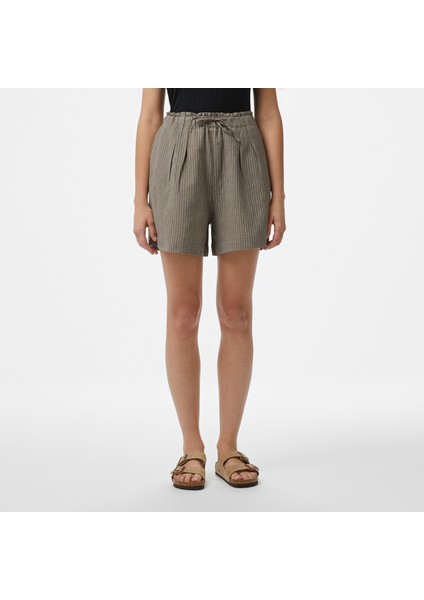 Kadın Kahverengi Relaxed Fit Çizgili Şort modelleri