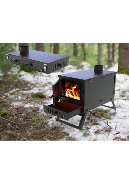 Portatif Camlı Kamp,çadır Sobası. Katlanır Çantalı 2mm Çelik Soba fiyatları