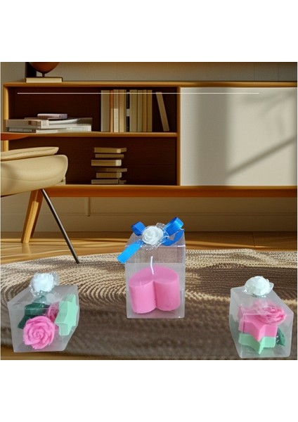 5cm-5cm Ebatlarda Kokulu Doğal Pembe-Yeşil Renk 3 Lü Dekoratif Mum