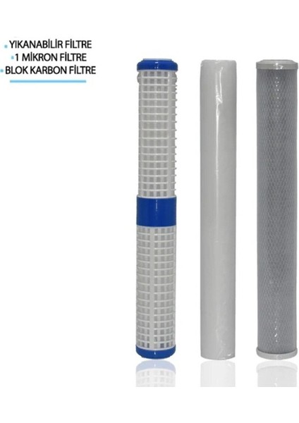 Daire Girişi 20 Inç 3 Aşamalı Yedek Filtre Seti (Yıkanabilir, 1m Sediment, Blok)