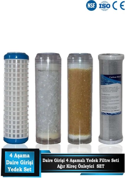 Daire Girişi 10 Inç 4 Aşamalı Yedek Filtre Seti (Yıkanabilir, Silifoz, Reçine, Blok)