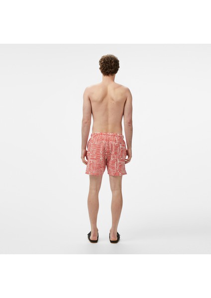 Erkek Kırmızı Regular Fit Desenli Deniz Şortu fiyatları