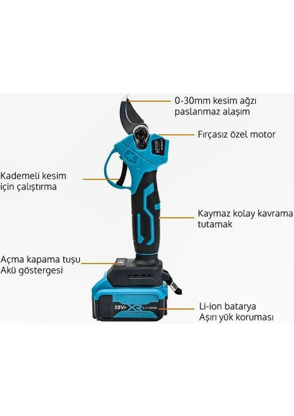 Profesyonel Akülü Dal Budama Makası 30MM 58VF EEA384 fiyatları