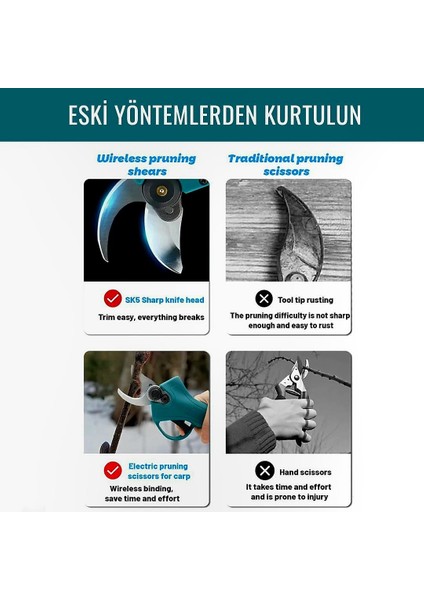 Profesyonel Akülü Dal Budama Makası 30MM 58VF EEA384 modelleri