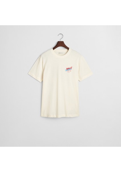 Erkek Krem Regular Fit Bisiklet Yaka Logolu T-Shirt fırsatları