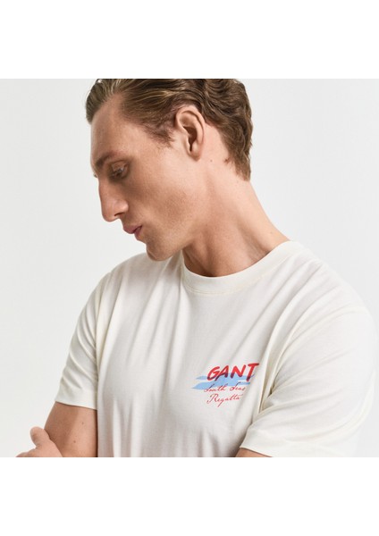 Erkek Krem Regular Fit Bisiklet Yaka Logolu T-Shirt indirimleri