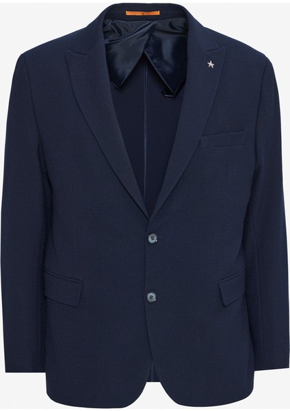 Regular Fit Normal Kesim Kırlangıç Yaka Gofre Desenli Kapak Cepli Blazer Ceket