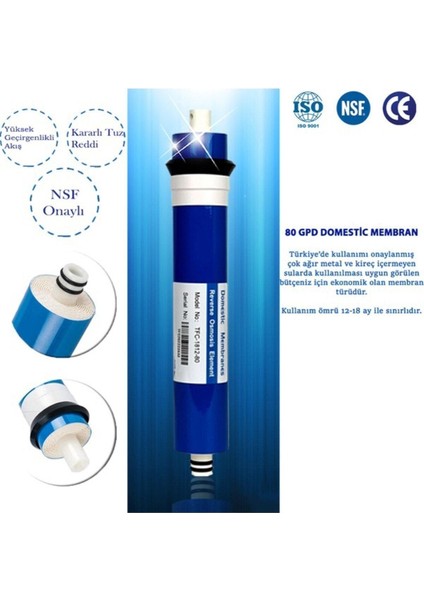 Tüm Cihazlara Uyumlu 80 Gpd Domestic Membran ve Post Carbon Tatlandırıcı fiyatları