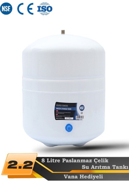 8 Lt Su Arıtma Deposu - Metal Genleşme Tankı - Tank Vanası Hediyeli