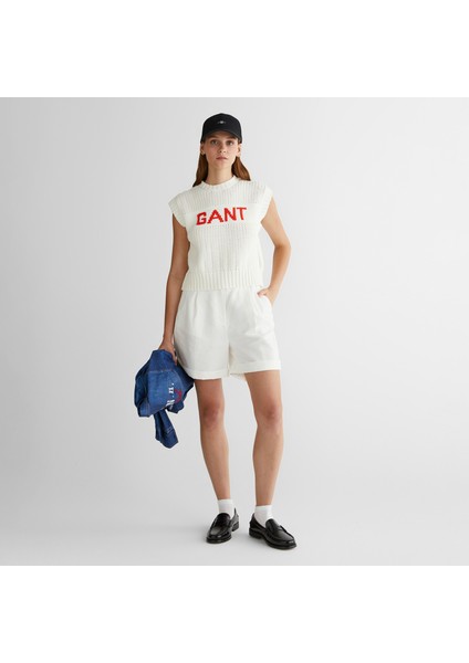 Kadın Krem Bisiklet Yaka Logolu Triko modelleri