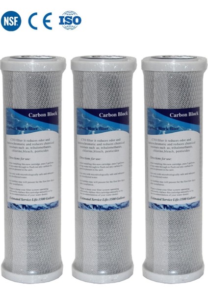 3 Adet Açık Kasa Su Arıtma Cto Blok Karbon Filtre