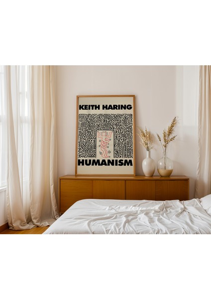 Keith Haring Hümanism - Doğal Ahşap Çerçeveli Tablo - Art Collection modelleri
