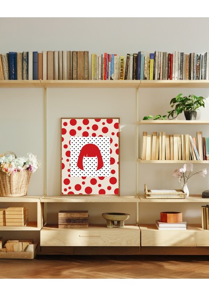 Red Dots and Hair - Doğal Ahşap Çerçeveli Tablo - İllüstrasyon Poster - Curated By Push modelleri