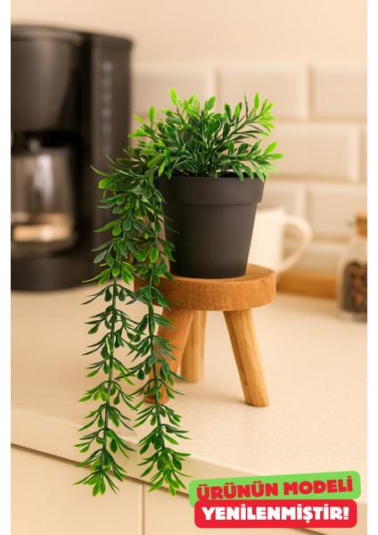 Siyah Saksılı 4 Dallı Yeşil Fesleğen Sarkıt Yapay Bitki Dekor 40 cm fiyatları