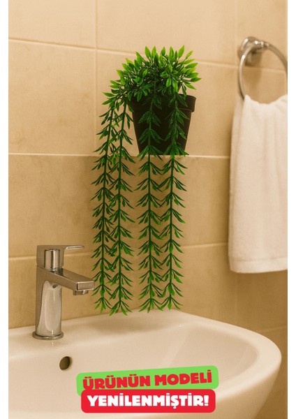 Siyah Saksılı 4 Dallı Yeşil Fesleğen Sarkıt Yapay Bitki Dekor 40 cm fırsatları