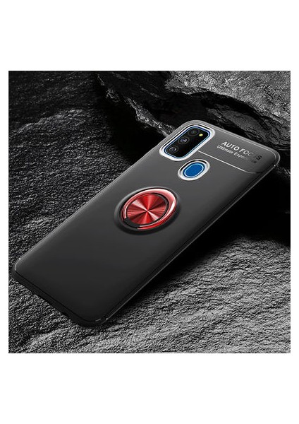Samsung Galaxy M30S Kılıf Yüzüğü Stant ve Araç Tutucu Olabilen Şık Esnek Premium Silikon Kapak Ryc/ravel