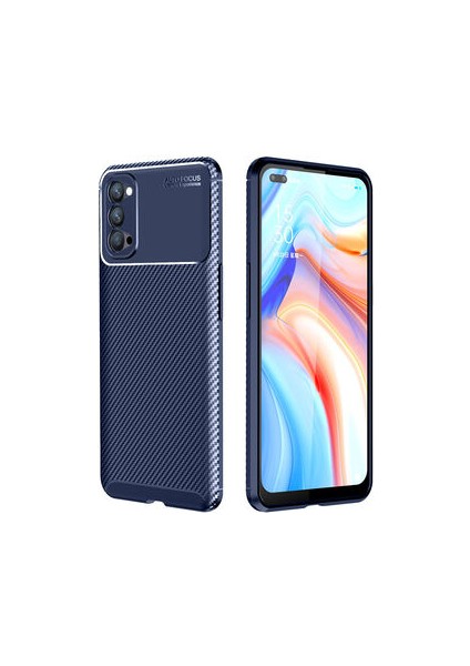 Oppo Reno 4 Kılıf Karbon Desenli Esnek Yüksek Kaliteli Meteryalden Üretilmiş Silikon Kapak Ryc/negro