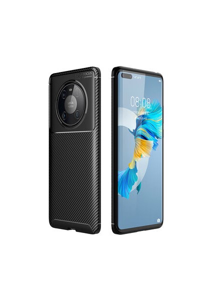 Huawei Mate 40 Pro Kılıf Karbon Desenli Esnek Yüksek Kaliteli Meteryalden Üretilmiş Silikon Kapak Ryc/negro