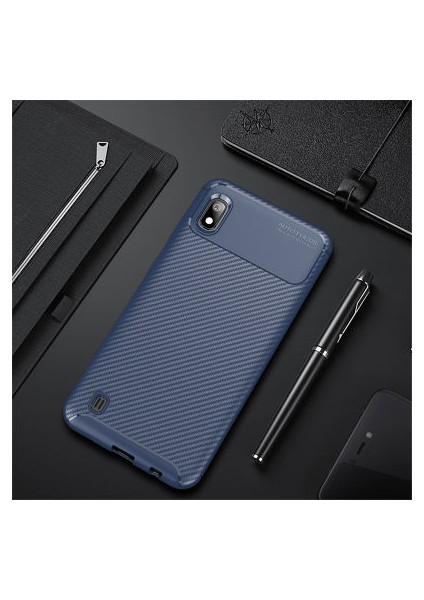 Samsung Galaxy A10 Kılıf Karbon Desenli Esnek Yüksek Kaliteli Meteryalden Üretilmiş Silikon Kapak Ryc/negro