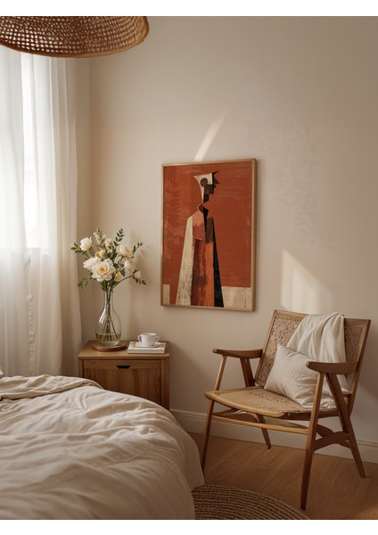 Korvin Soyut Geometrik Portre - Doğal Ahşap Çerçeveli Tablo - Art Collection