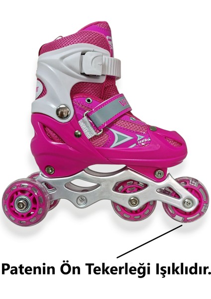 Çocuk Pateni Işıklı Çantalı Numara Ayarlanabilen Tek Sıra ve 2+1+1 Teker Paten Pembe Small 30-33 fırsatları