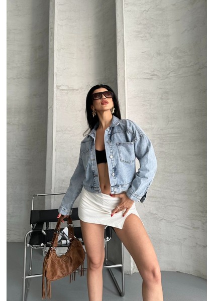 Çift Cepli Crop Kot Ceket fiyatları