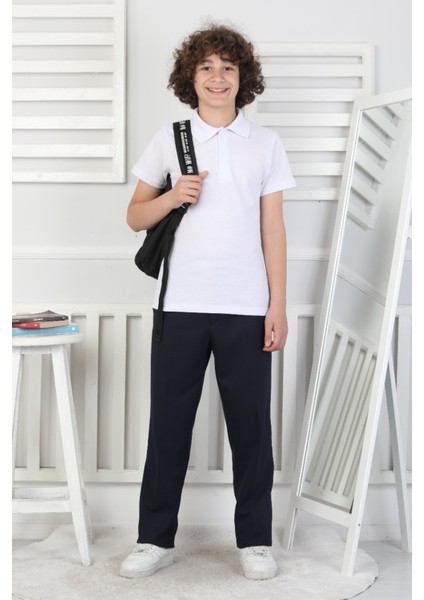 Erkek Çocuk Beli Lastikli ve Kordonlu Likralı Okul Pantolonu 10-15 Yaş 12271
