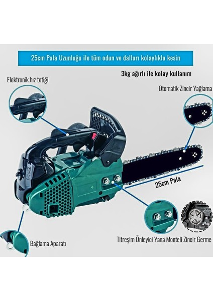 25CC Portatif Mini Benzinli Testere Ağaç Odun Dal Budama ve Kesme Testeresi Ağaç Kesme Motoru EEA229 modelleri