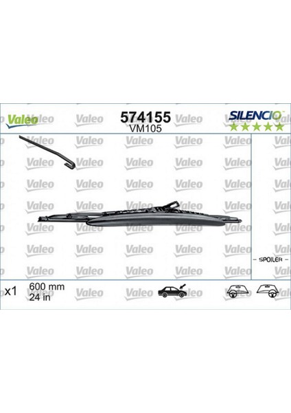 x Silecek Silencio Spoilerli 60CM X1 VM105 Sol Taraf Safrane Lzwdr