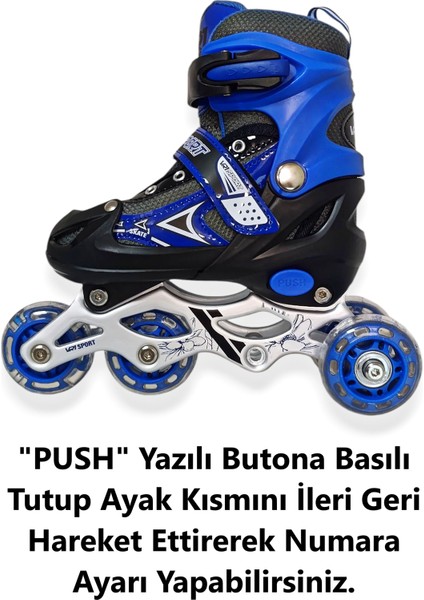 Çocuk Pateni Işıklı Çantalı Numara Ayarlanabilen Tek Sıra ve 2+1+1 Teker Paten Mavi Small 30-33 fiyatları