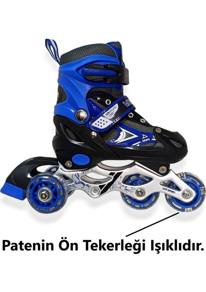 Çocuk Pateni Işıklı Çantalı Numara Ayarlanabilen Tek Sıra ve 2+1+1 Teker Paten Mavi Small 30-33 modelleri