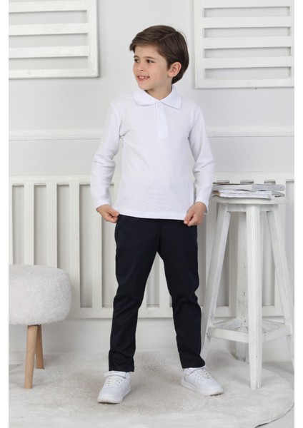 Erkek Çocuk %100 Pamuk Beli Lastikli ve Kordonlu Okul Pantolonu 12270 modelleri