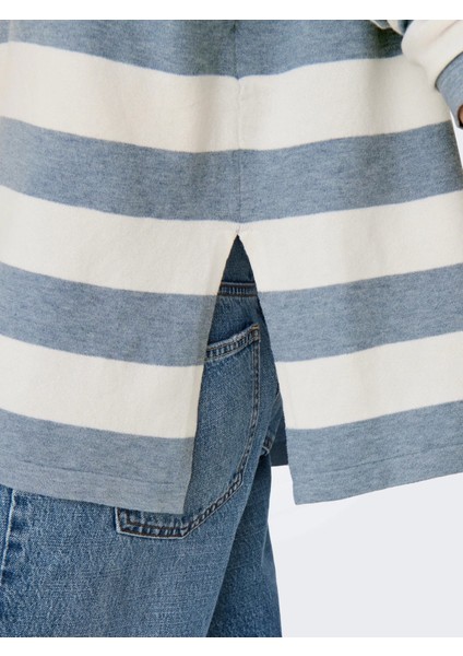 15354092 V Yaka Kadin Triko - Mavi Cizgili