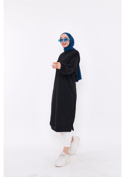 Hira Balon Kol Midi Boy Sade Basic Sweatshirt - 03031-1.003 - Siyah fiyatları