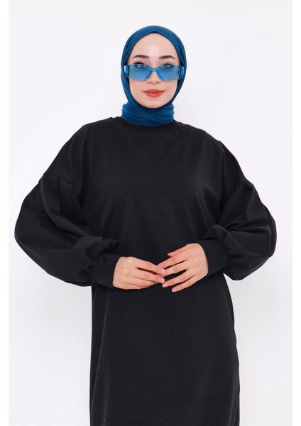 Hira Balon Kol Midi Boy Sade Basic Sweatshirt - 03031-1.003 - Siyah modelleri
