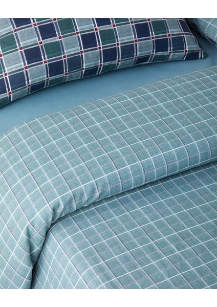 Dotty Gingham Kolay Ütülenir Tek Kişilik Nevresim Takımı 160X220 cm Koyu Mavi-Yeşil