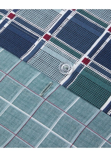 Dotty Gingham Kolay Ütülenir Tek Kişilik Nevresim Takımı 160X220 cm Koyu Mavi-Yeşil
