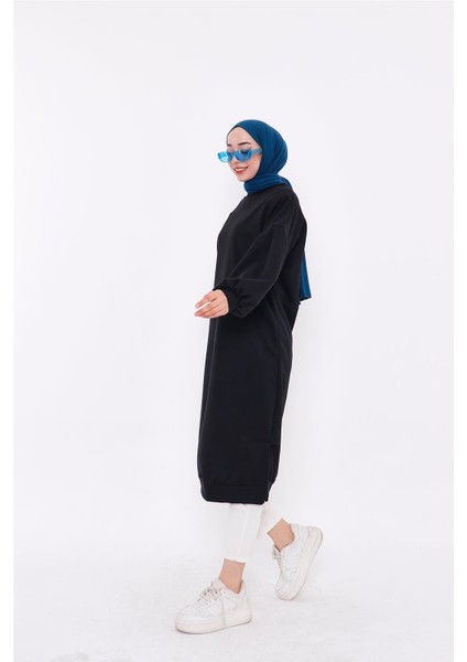 Hira Balon Kol Midi Boy Sade Basic Sweatshirt - 03031-1.003 - Siyah indirimleri