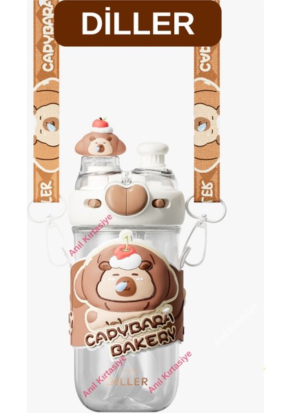 Diller Çift Kullanım Pipetli/rahat Içim Boyun Askılı Capybara Model 580 ml modelleri