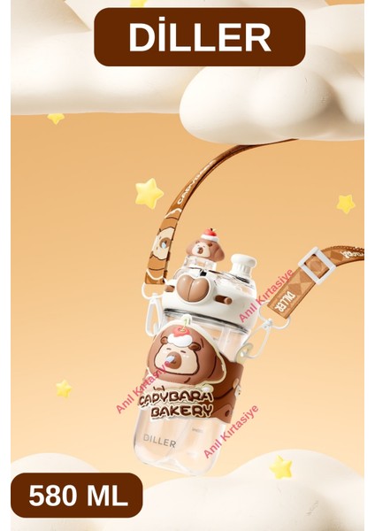 Diller Çift Kullanım Pipetli/rahat Içim Boyun Askılı Capybara Model 580 ml fırsatları