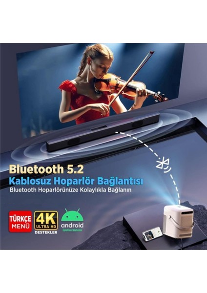 H300A Androidtv 4K Destekli Autofocus+Autokeystone Projeksiyon Cihazı,6g Wi-Fi+5.2bt Beyaz fırsatları