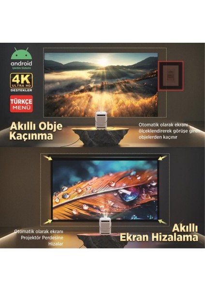 H300A Androidtv 4K Destekli Autofocus+Autokeystone Projeksiyon Cihazı,6g Wi-Fi+5.2bt Beyaz indirimleri