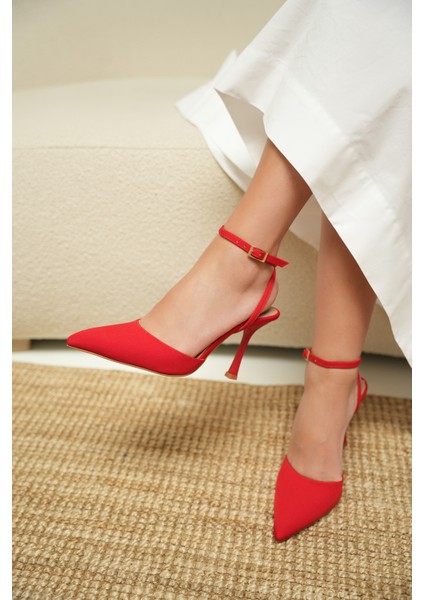 Sirius Kırmızı Bilekten Bağlamalı Kadın Topuklu Ayakkabı