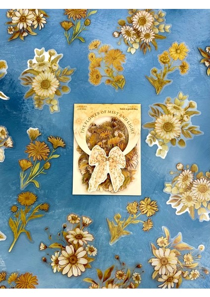 Holografik Efektli 20 Adet Papatya Çiçeği Desenli Sarı Renk Pet Sticker Seti/ Etiket / Çıkartma / Su Geçirmez