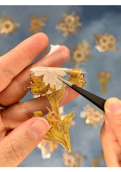 Holografik Efektli 20 Adet Papatya Çiçeği Desenli Sarı Renk Pet Sticker Seti/ Etiket / Çıkartma / Su Geçirmez fiyatları