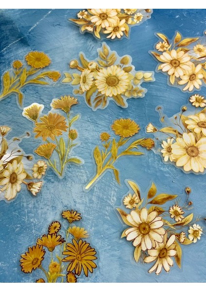 Holografik Efektli 20 Adet Papatya Çiçeği Desenli Sarı Renk Pet Sticker Seti/ Etiket / Çıkartma / Su Geçirmez indirimleri